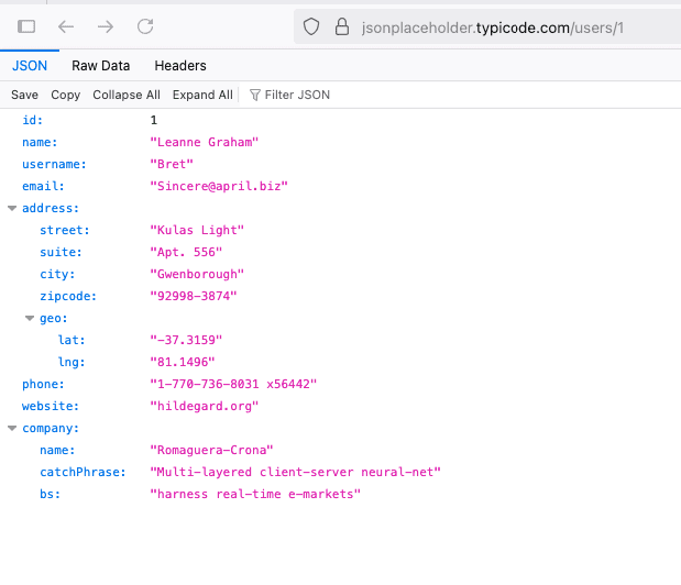 Contoh Response JSON di Browser Chrome
