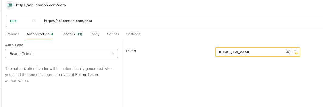 Contoh setting API Key di Header Postman