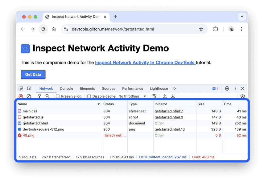 Contoh Tab Network di Chrome DevTools