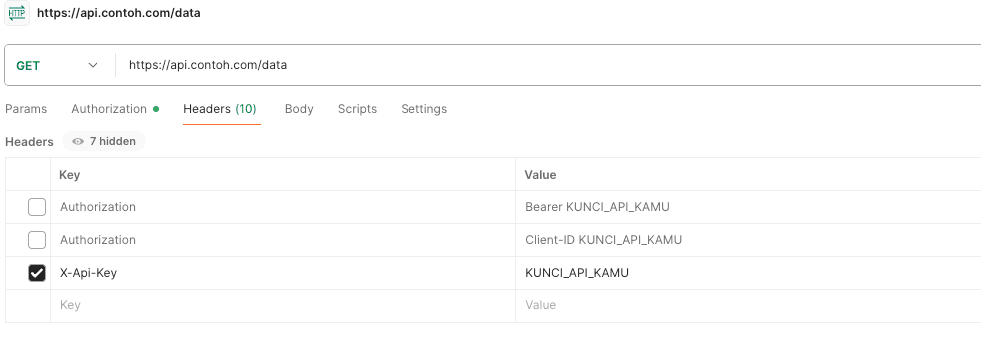 Contoh setting API Key di Header Postman