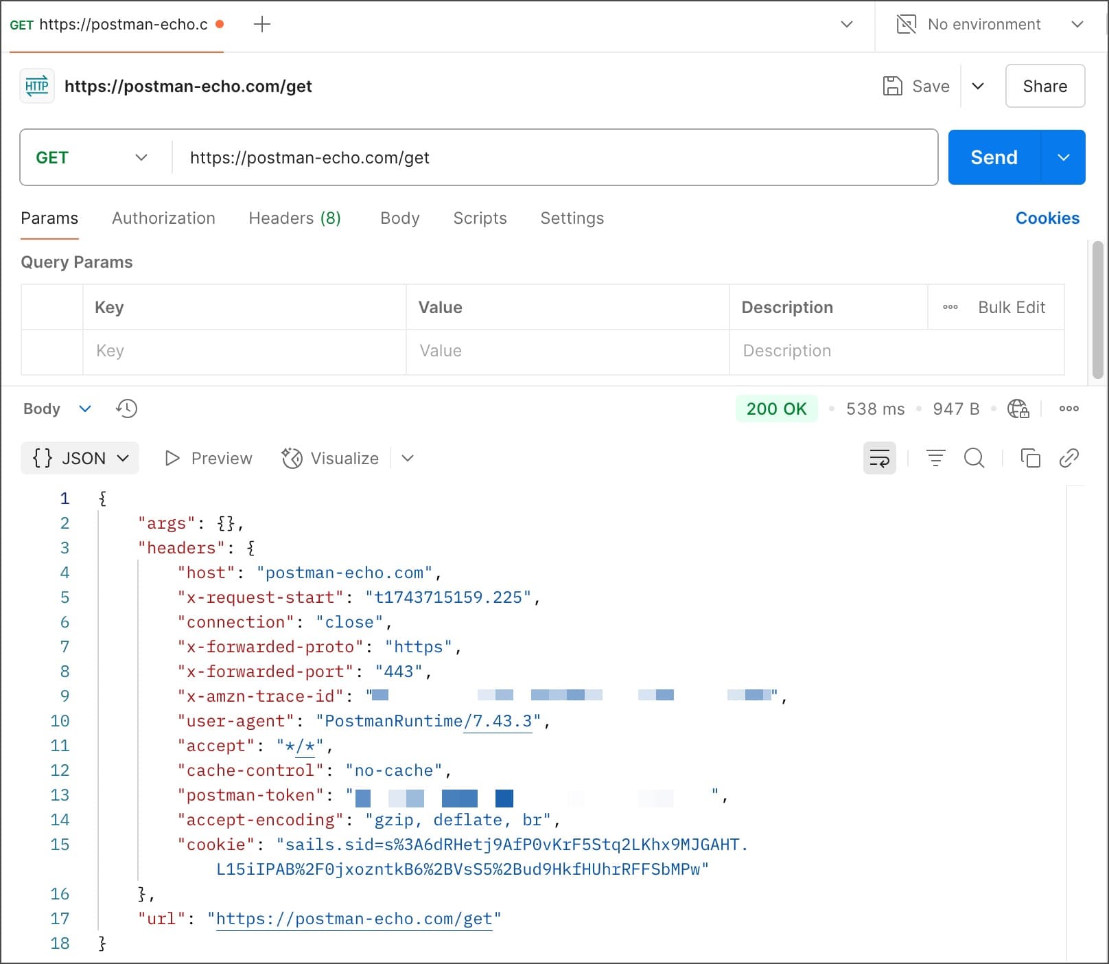 Contoh Antarmuka Postman dengan Request GET ke JSONPlaceholder
