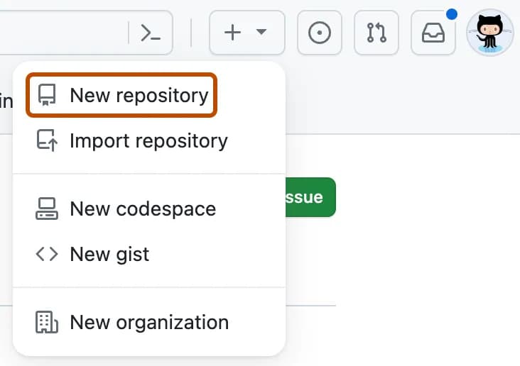 Tombol New Repository di GitHub