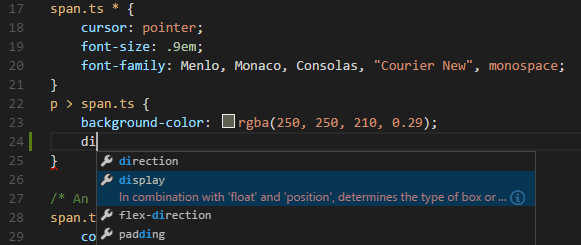 Contoh IntelliSense CSS di VS Code