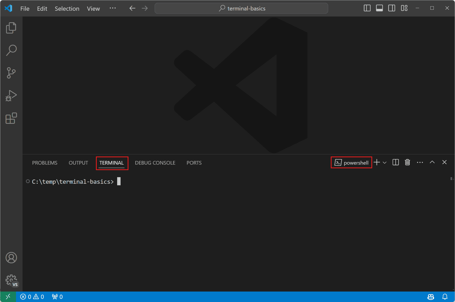 Contoh Integrated Terminal di VS Code